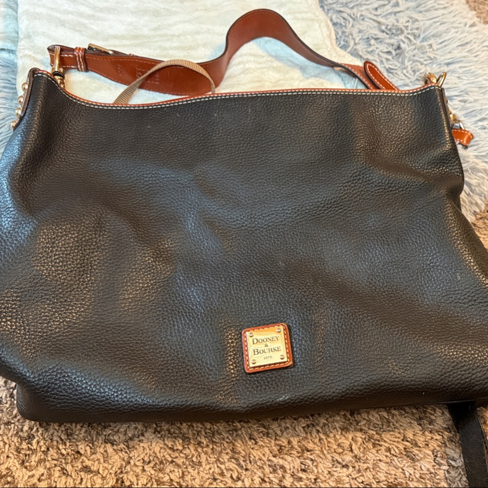 Dooney & Bourke Black Shoulder Bag with Brown Trim